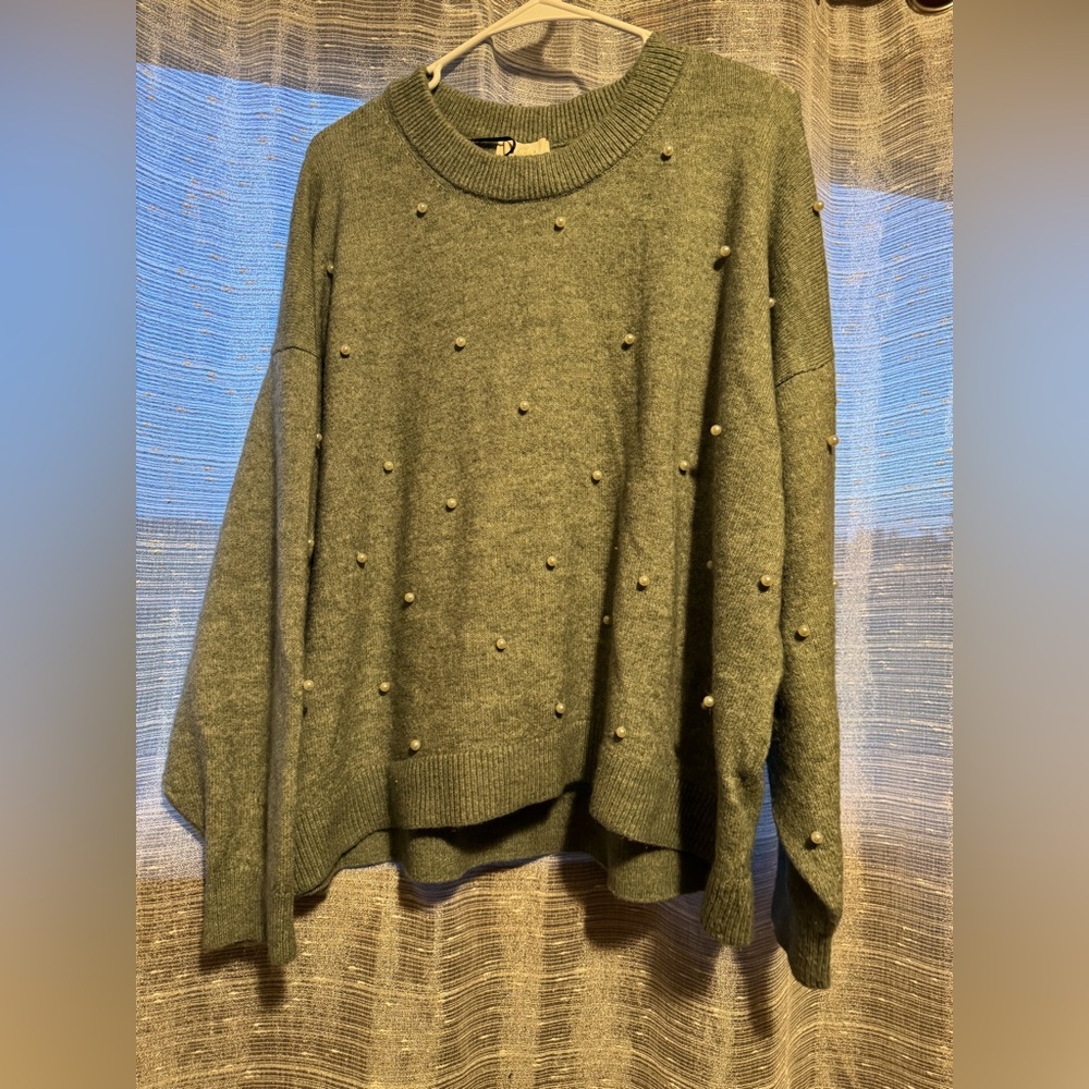 H&M Olive Sweater with Pearl Details